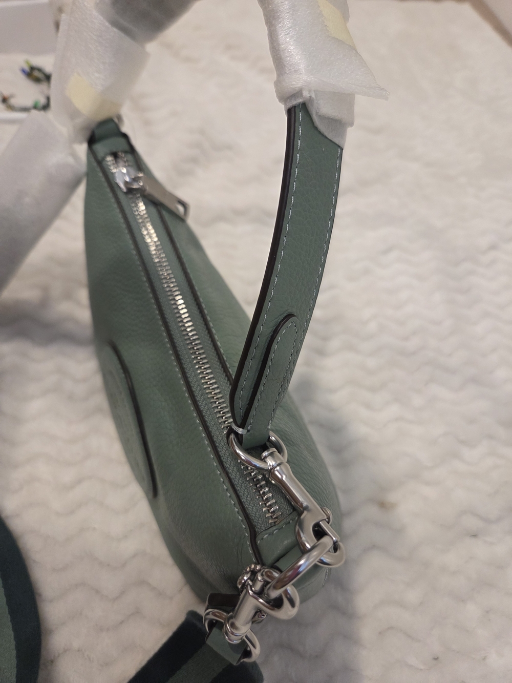NEW Coach Dempsey Zip-Top Pebble Leather Shoulder Bag in Sage Green - Picture 3 of 7